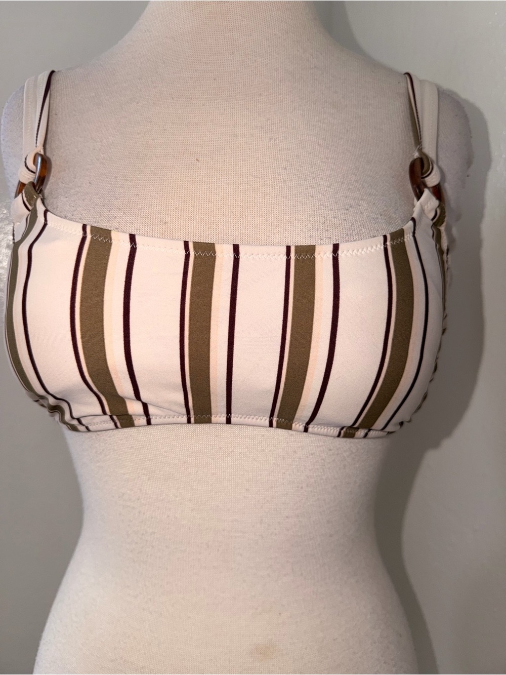 Abercrombie & Fitch Cream, Olive & Brown Striped Bikini Top